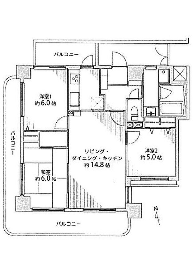 ダイアパレスプロムナード加古町(3LDK) 8階の間取り図