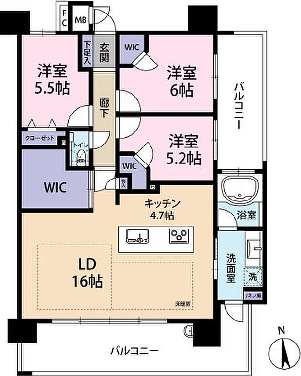 フローレンス吉島グランドステージ(3LDK) 14階の内観