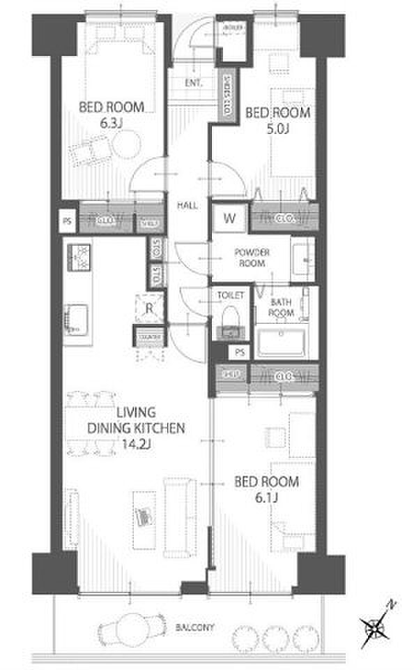 己斐本町CO-OPマンション(3LDK) 2階の間取り図