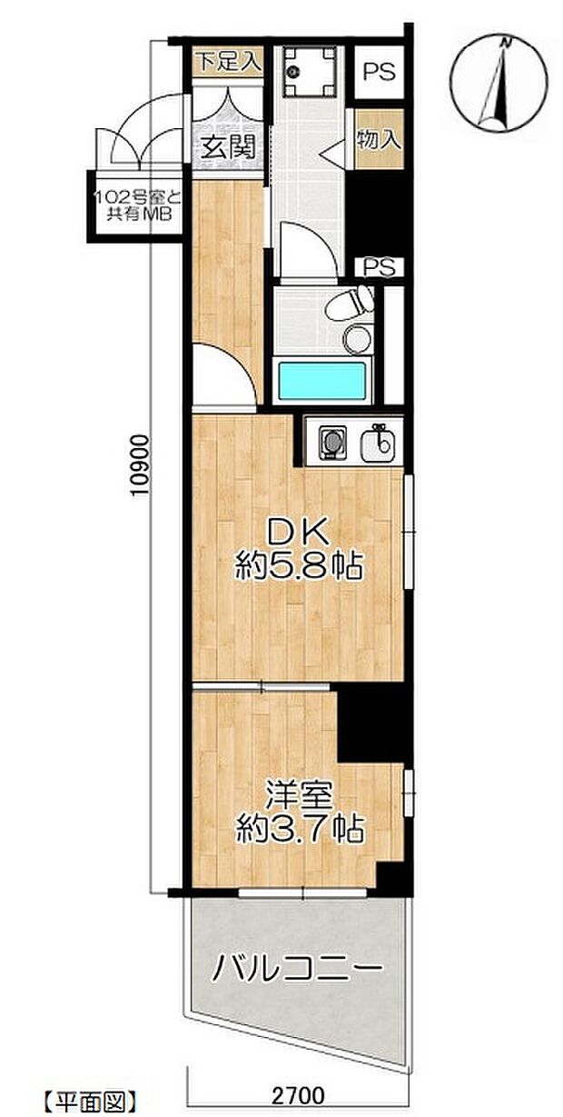 ライオンズマンション大山金井町(1DK) 1階の間取り図