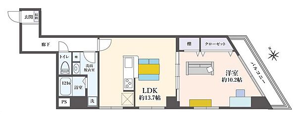 モナークマンション上野(1LDK) 2階の間取り図