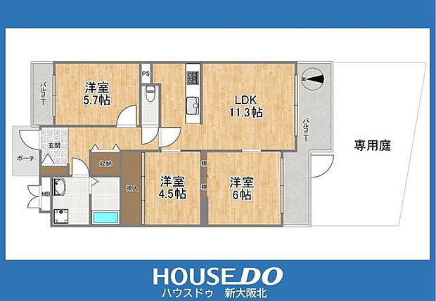 ライオンズマンション豊中上野東第2(3LDK) 1階の間取り図