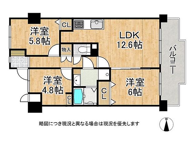 ライオンズマンション桂川久世　中古マンション(3LDK) 2階の間取り図