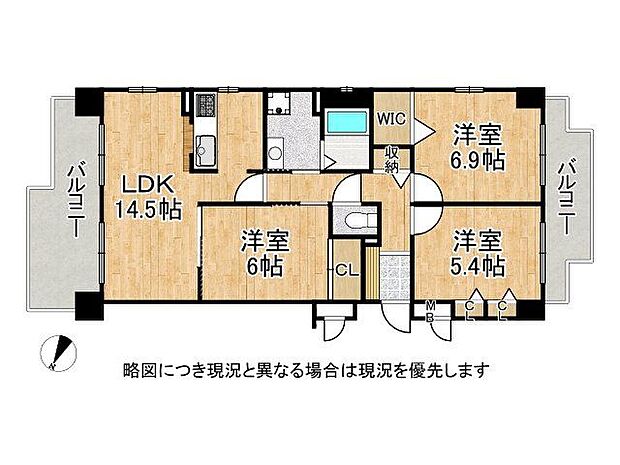 ヴィルヌーブ大津膳所　中古マンション(3SLDK) 3階の間取り図