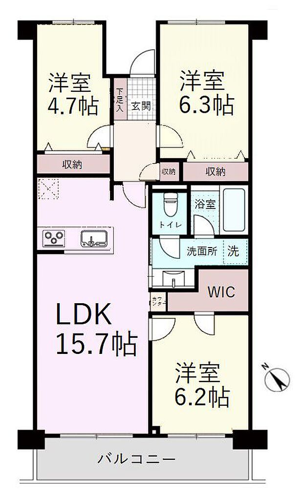 川越パークファミリア(3LDK) 5階の間取り図