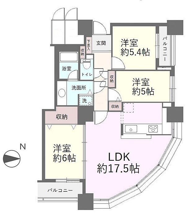 リズムタワーII(3LDK) 18階の間取り図
