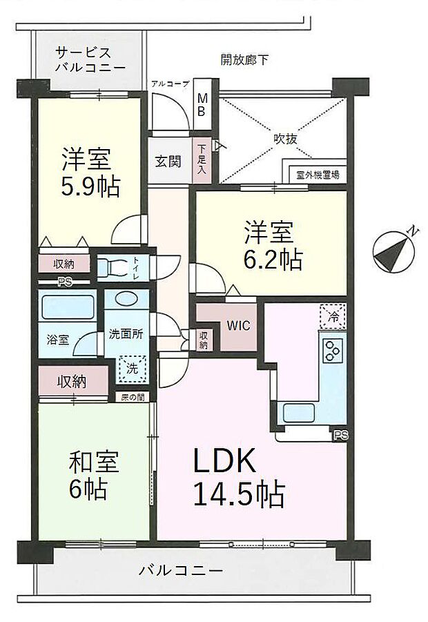 専有面積:72.51平米、各室収納あり3LDK