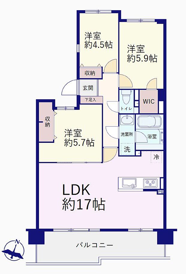 アーベイン川越新宿キッズコート(3LDK) 4階の間取り図