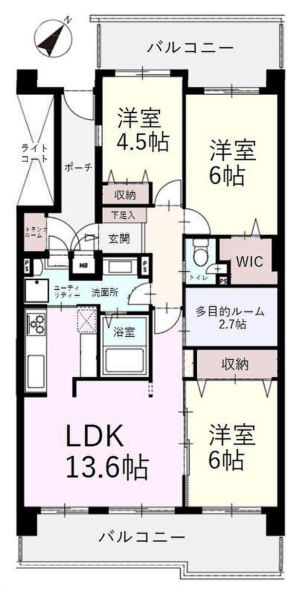 アーベイン川越南台公園キッズステージ(3LDK) 5階の間取り図