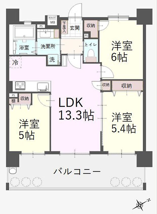 ユアコート川越アデッソ(3LDK) 2階の間取り図