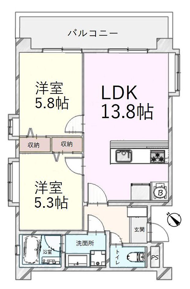 キャッスルメジェール川越(2LDK) 4階の間取り図