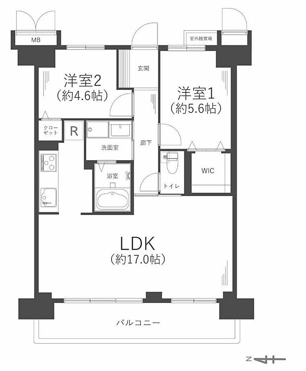 ディオ・フェルティ東大阪吉田(2LDK) 6階の間取り図