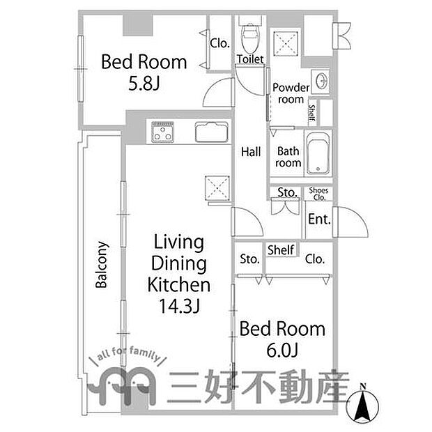 ライオンズマンション高取(2LDK) 3階/305の間取り図