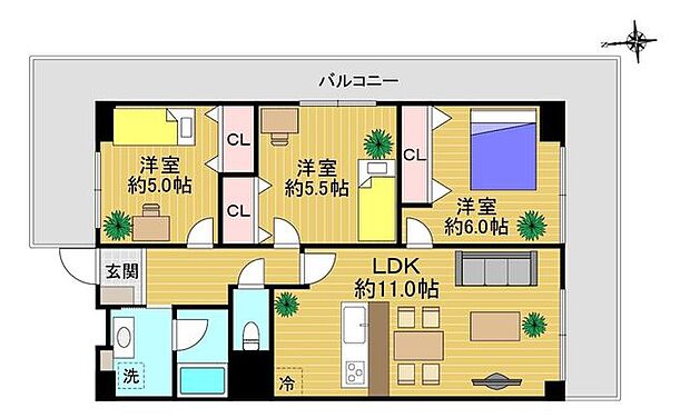 メイツ多摩川(3LDK) 3階の間取り図