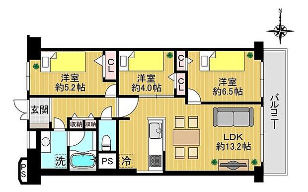 コトー多摩川(3LDK) 2階の間取り図