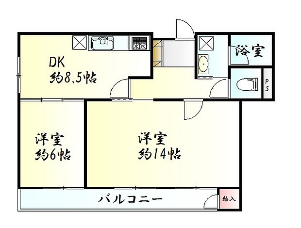 エクセレント小松島2号館(2DK) 3階の内観