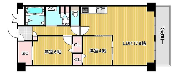 堺東グリーンハイツ(2LDK) 6階の間取り図