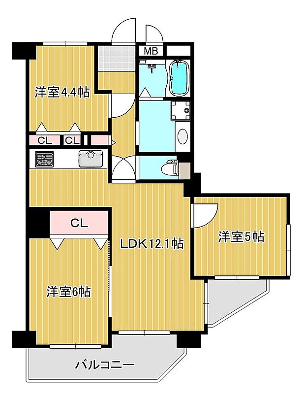 ルネ山坂(3LDK) 3階の間取り図