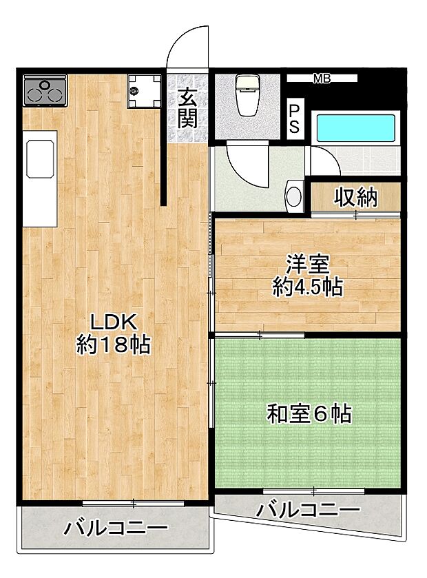 住之江コーポ(2LDK) 4階の間取り図