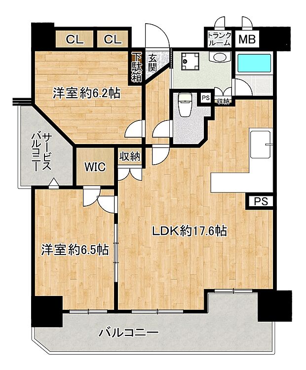エステムコート堺東CityLife(2LDK) 2階の間取り図