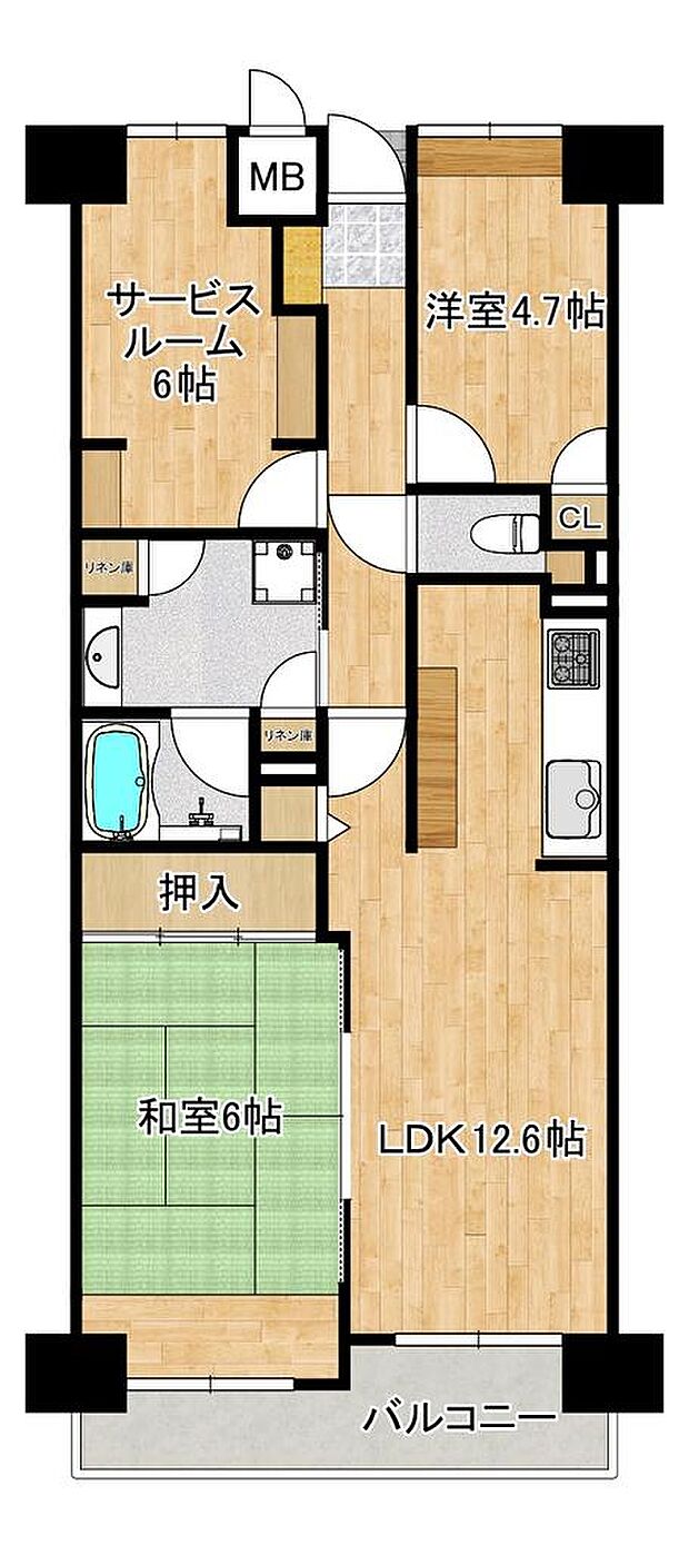 ファミールハイツ上野芝III番館(2SLDK) 15階の間取り図