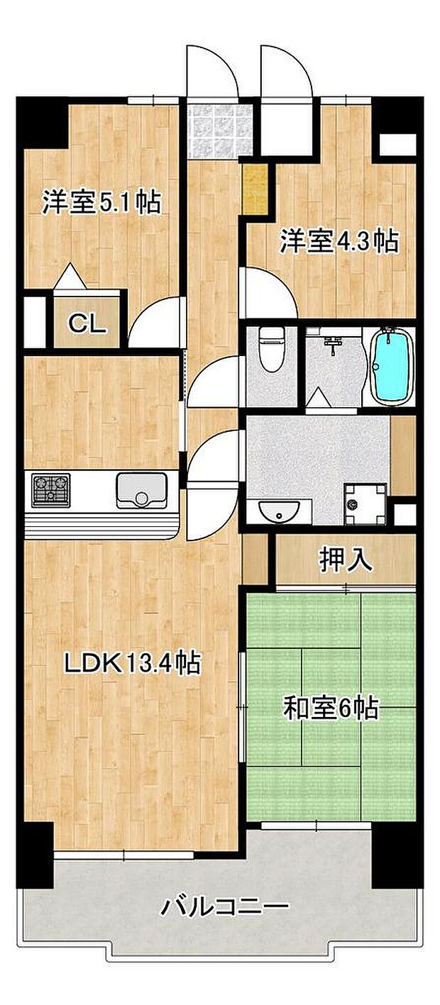 ユニハイム中加賀屋(3LDK) 4階の間取り図