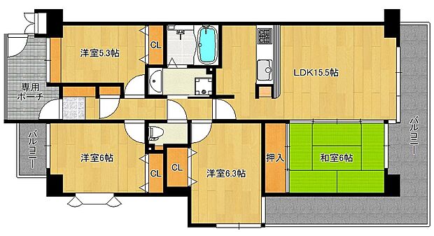 シャリエ金岡公園(4LDK) 5階の間取り図