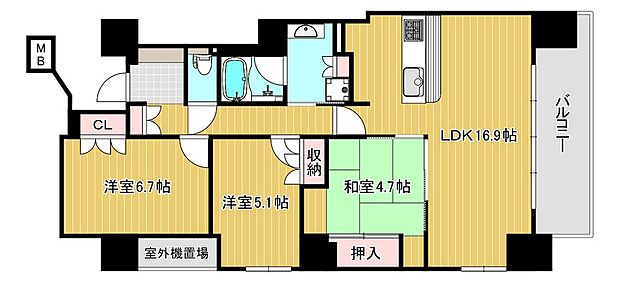阿倍野松崎町レジデンス(3LDK) 14階の間取り図