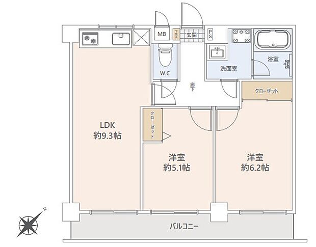 サンライズマンション東村山第2(2LDK) 4階の間取り図