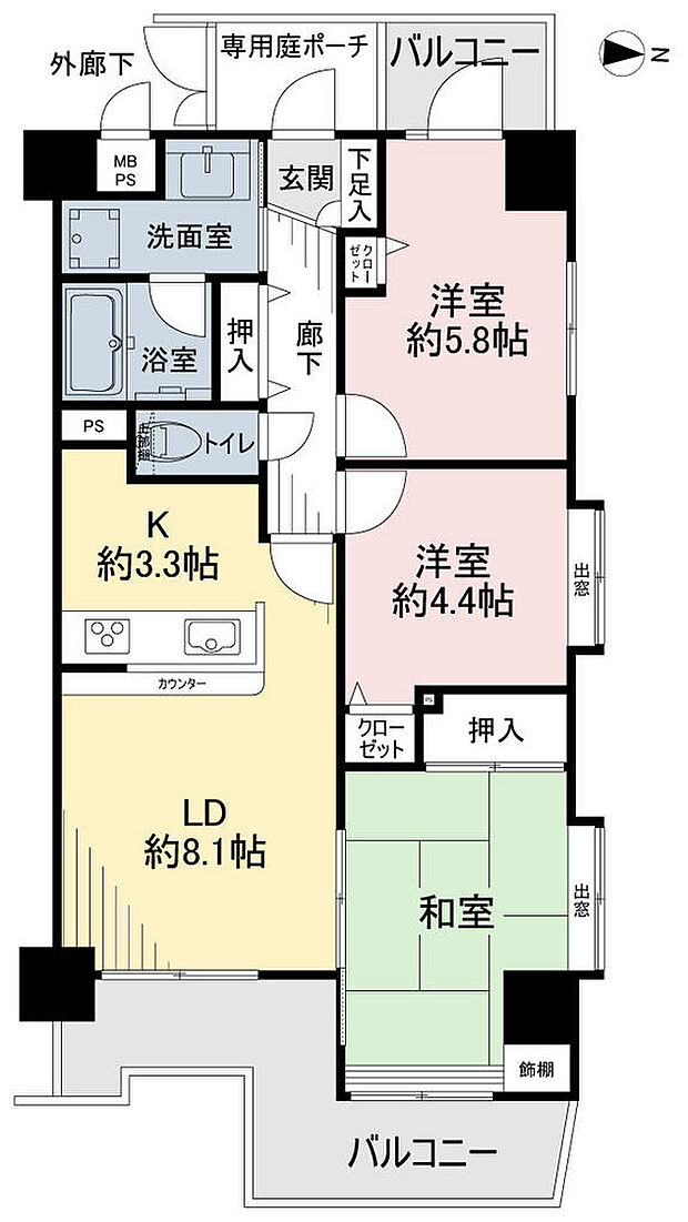 ライオンズステーションプラザ西所沢(3LDK) 9階/901の間取り図