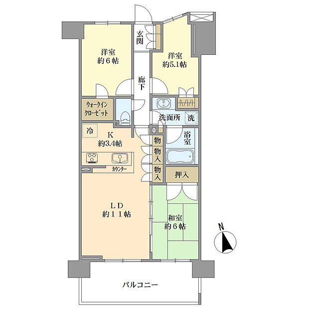 クレヴィア川口元郷(3LDK) 6階の間取り図
