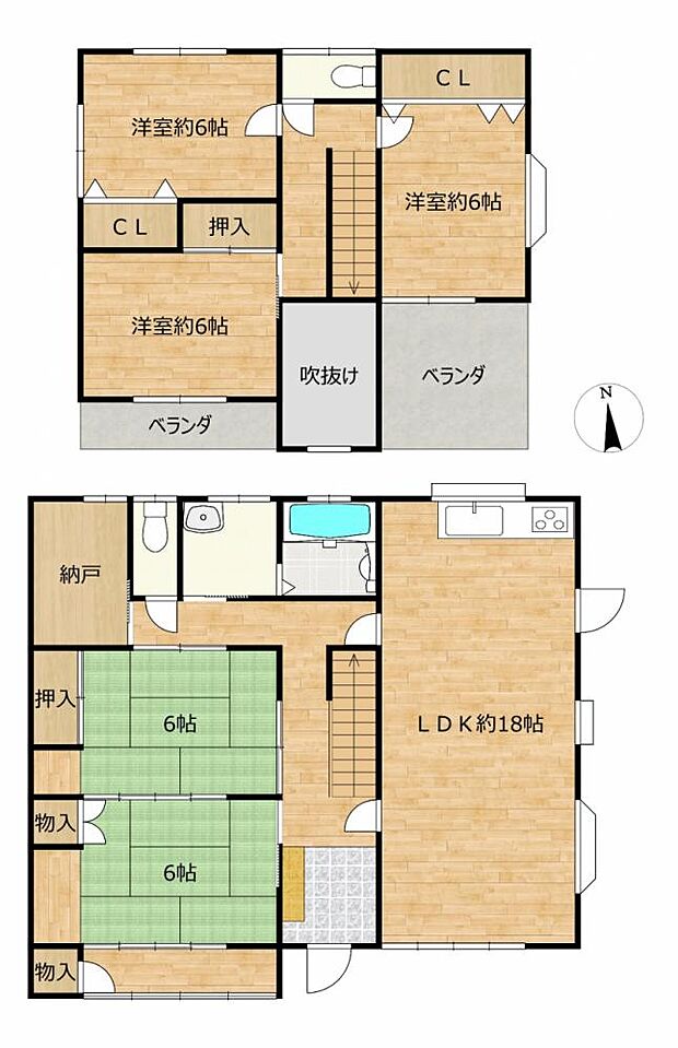 【リフォーム後間取り図】ゆとりのある5SLDKの住宅です。水回りは新品に交換済み、和室の続き間がある住宅です。