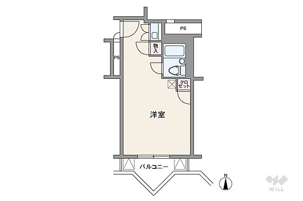 栄マンションS棟(1R) 12階の間取り図
