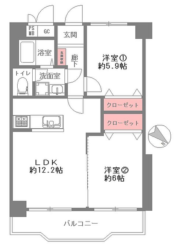 コスモハイツ六甲道(2LDK) 4階/406の内観