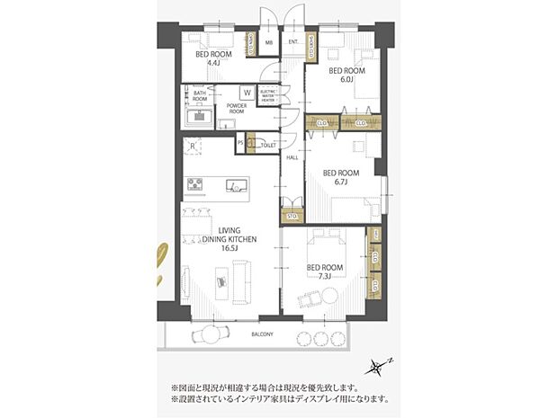 南側角部屋の91.27m2のゆったりしたお部屋です