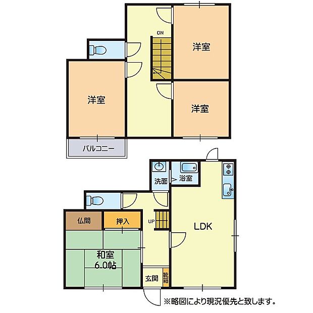 1階は落ち着いた和室とリビングを中心に。2階は洋室3部屋を設けて家族のプライベート空間に。