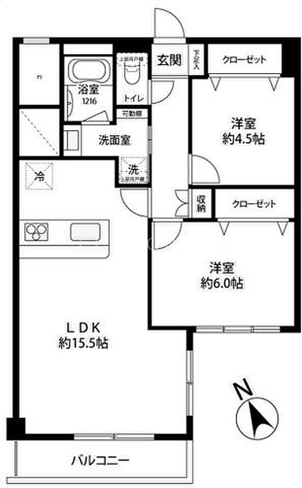 ユニハイム八王子(2LDK) 4階の間取り図