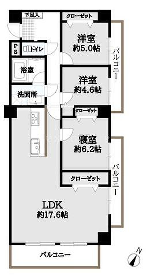 コスモ聖蹟桜ヶ丘(3LDK) 4階の間取り図