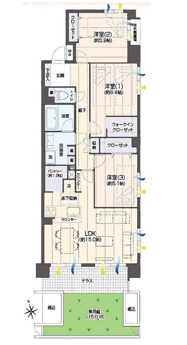 東急ドエル・アルス川崎大師(3LDK) 1階の間取り図