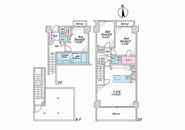 ユーロハイツ仲町台(3LDK) 2階の間取り図