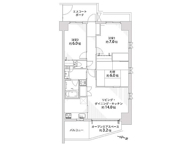 グランシティ川崎パークサイドレジデンス(3LDK) 3階の間取り図