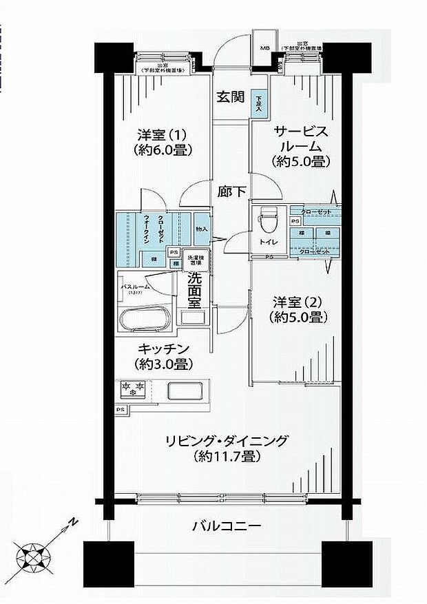 クレストシティタワーズ横浜(2SLDK) 16階の間取り図
