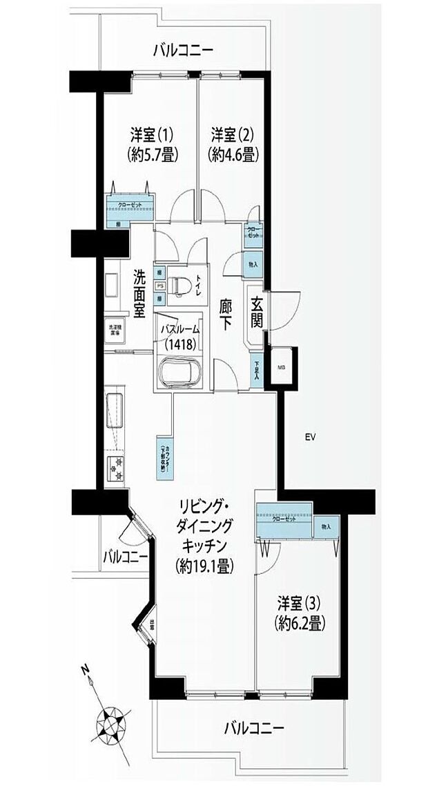 イトーピア綱島コンドミニアム(3LDK) 9階の間取り図