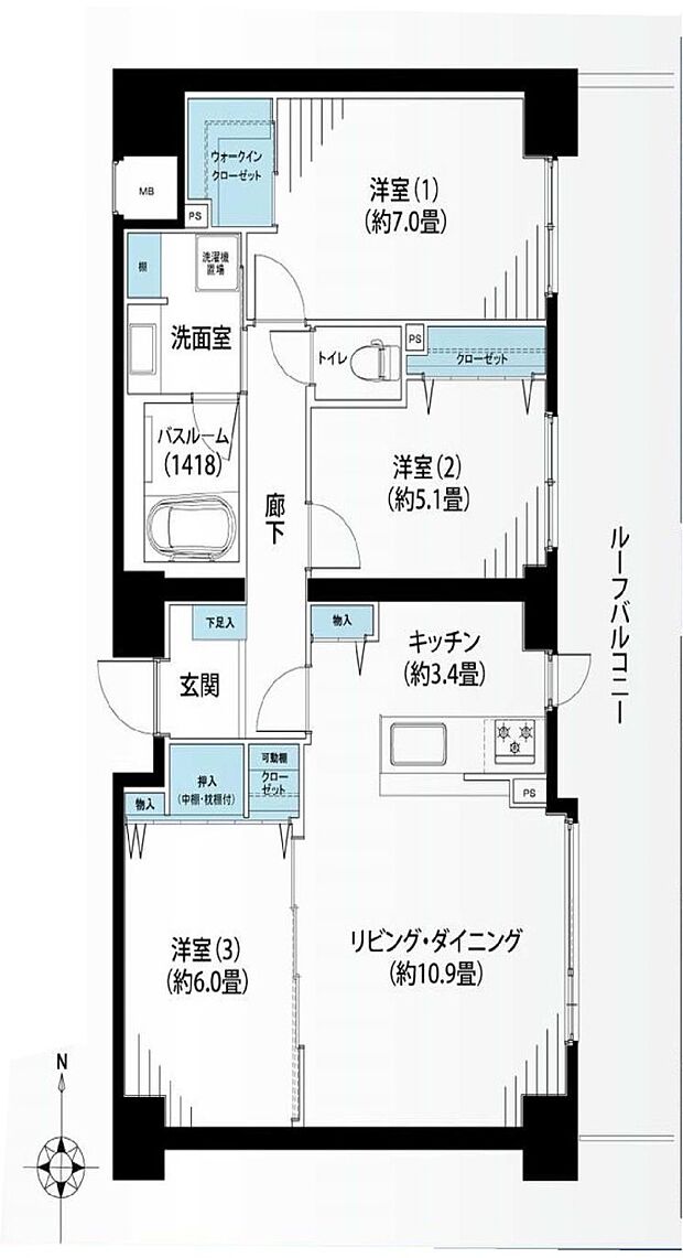 コスモヒルズ永田山王台(3LDK) 4階の間取り図