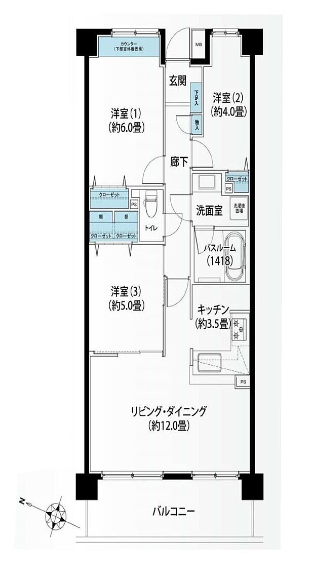 横浜西谷パークホームズ(3LDK) 4階の間取り図