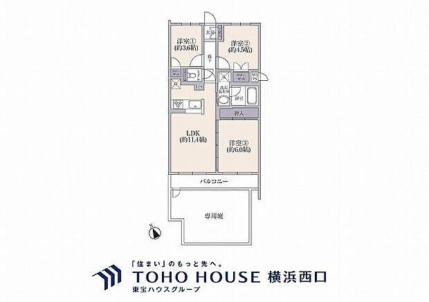 マイキャッスル川崎西(3LDK) 1階の間取り図