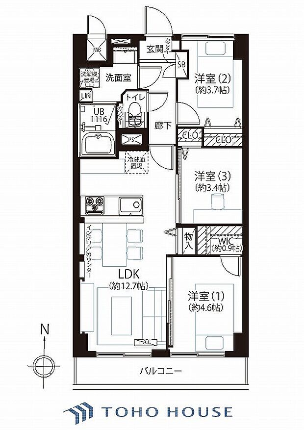 ニックハイム上大岡第6(3LDK) 3階の間取り図