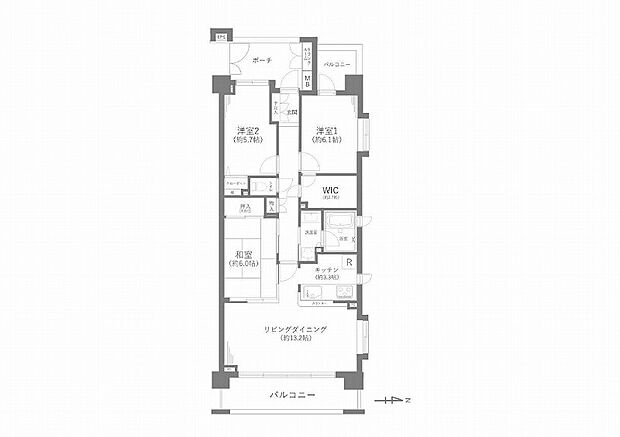 クレストグランディオ横浜(3LDK) 3階の間取り図