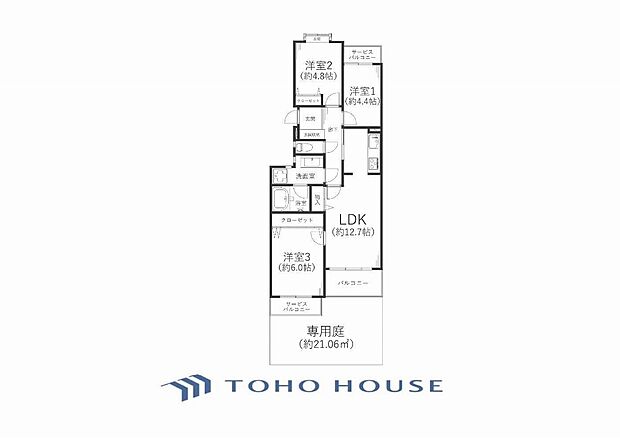 ライオンズマンション中山ガーデンC棟(3LDK) 1階の間取り図