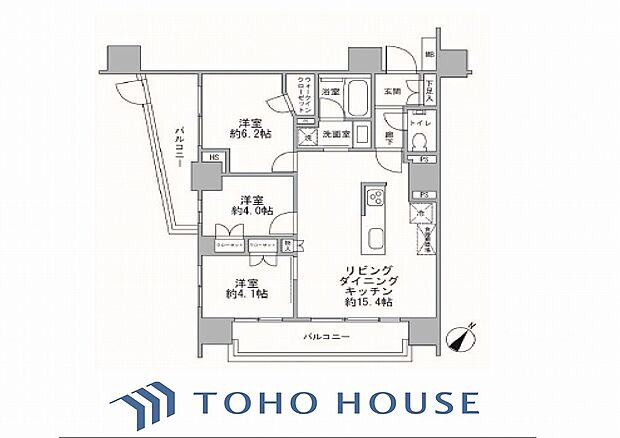 オープンレジデンシア横浜(3LDK) 2階の間取り図